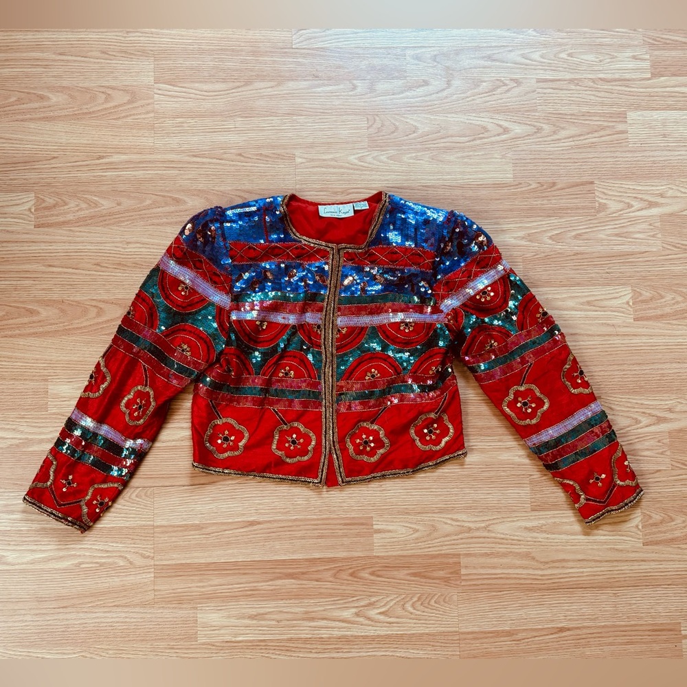 Laurence Kazar Red and Blue Sequin Jacket